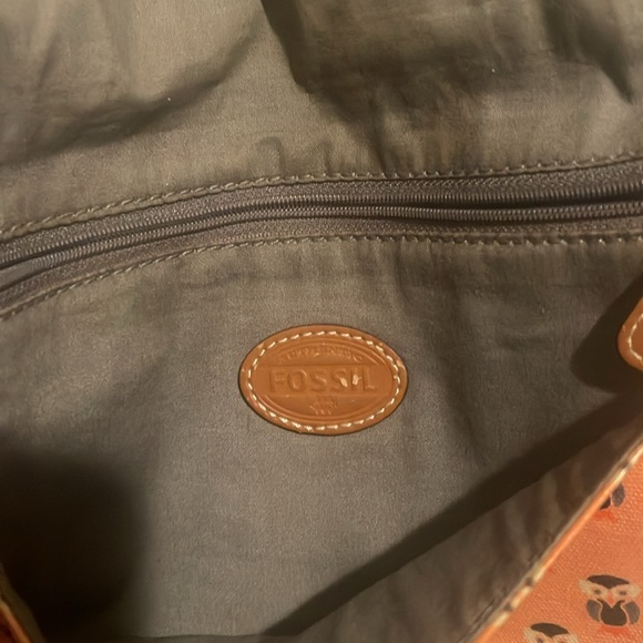 Fossil Keyper Mini Blue Owl Coated Canvas Leather Trim Crossbody Bag Purse Coral - Picture 4 of 4